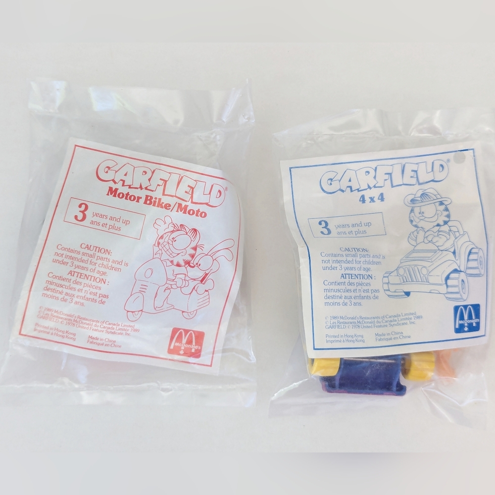 NEW IN PACK 1989 Vintage "Garfield" McDonald's Happy Meal Toys Truck Motor Bike